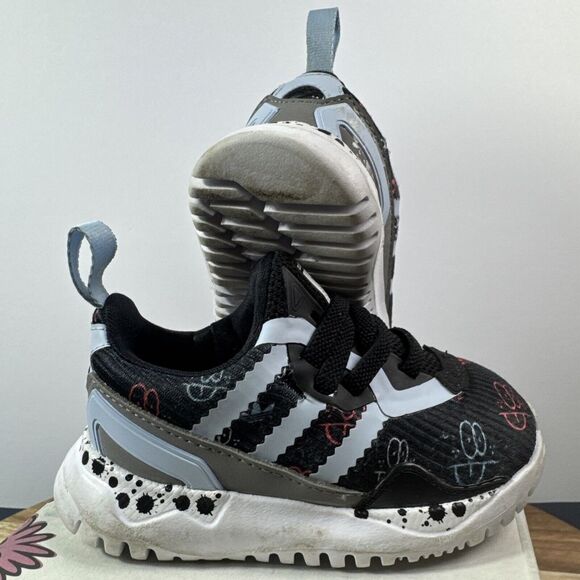 SIZE 5K - Adidas Infant Flex EL Low Sneakers Core Black/Clear Sky/Cloud White - Picture 4 of 7